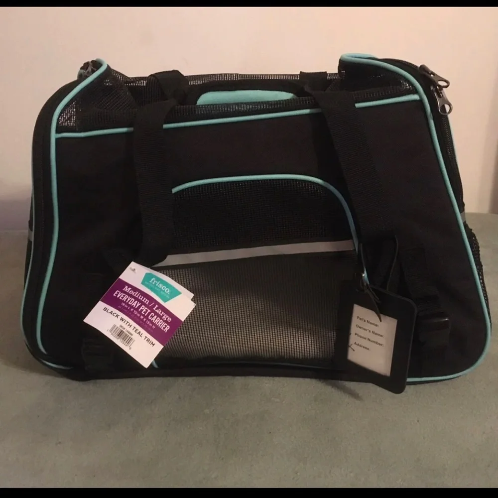 Frisco Basic Pet Carrier Bag Black with Turquoise Trim Black Sz. Med-Lg